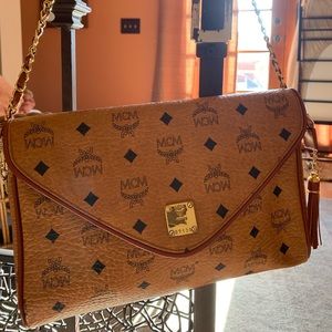 MCM Authentic Cognac Logos Shoulder bag  #97136.